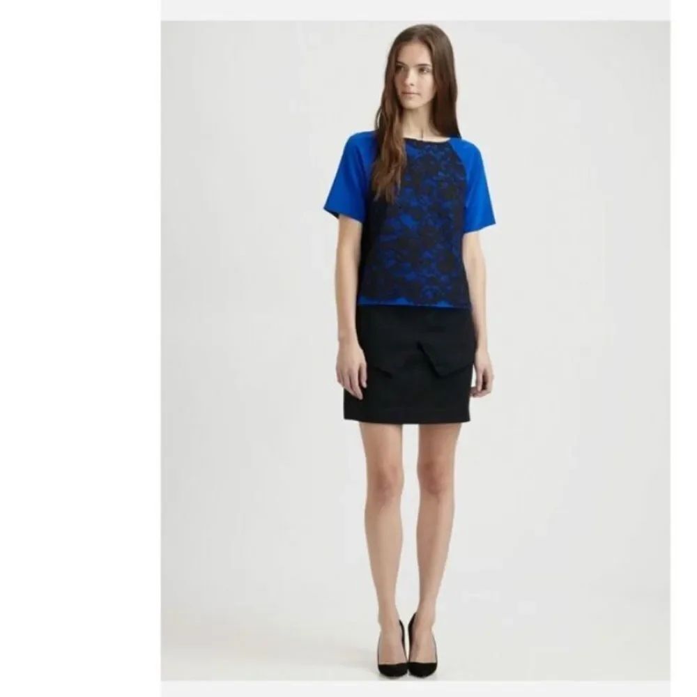 TIBI 'Epstein' Blue Black Lace Blouse Top size 4